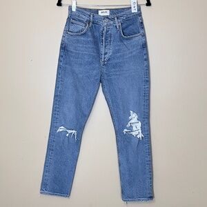 Agolde Riley Distressed Straight Button Fly Jeans - Women's Size 26 - Blue